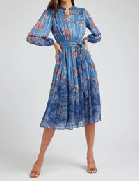 Current Air - Floral Mandarin Collar Midi Dress