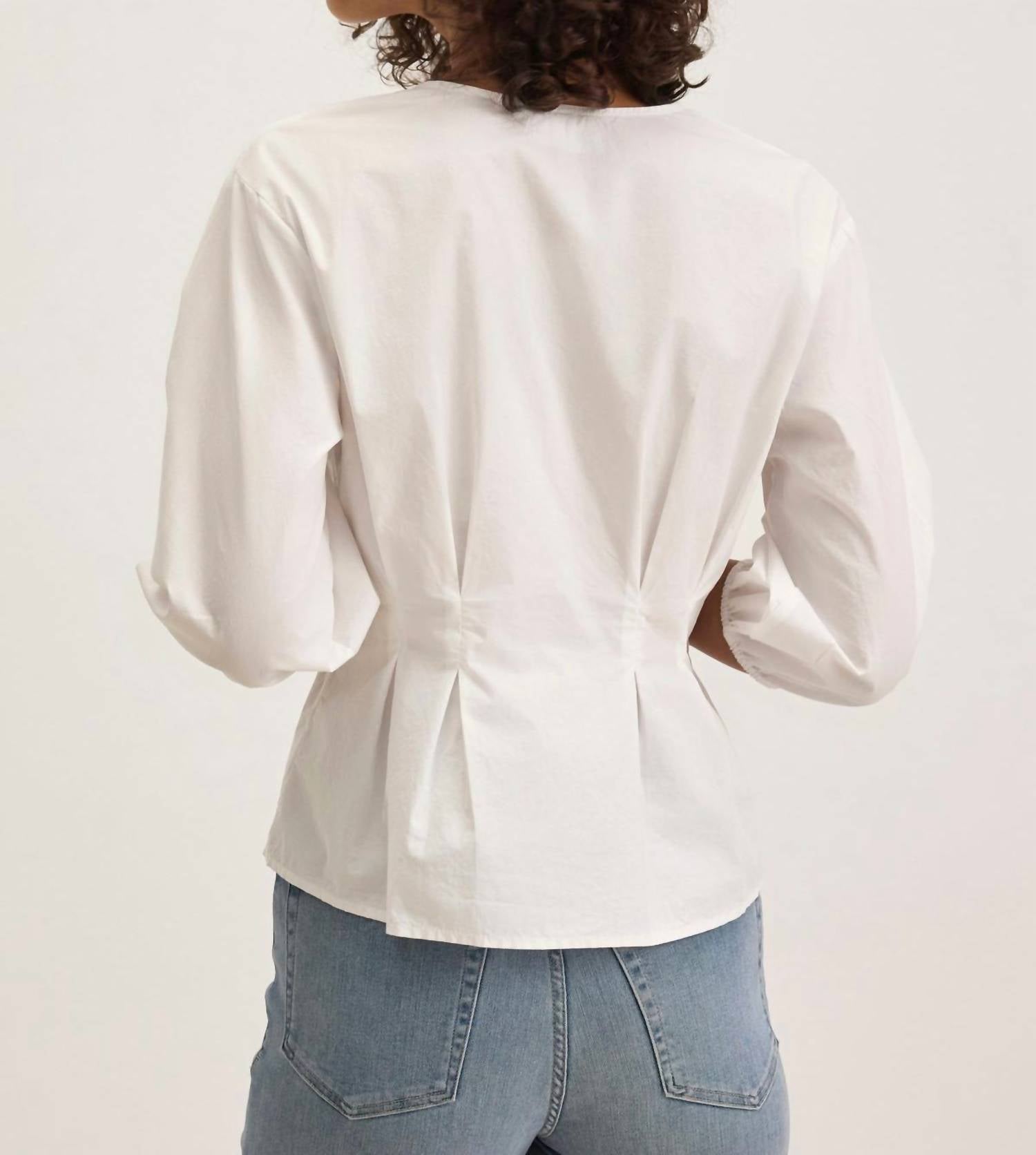Velvet by Graham & Spencer Riri V-neck Blouse in white - women's blouse - detail view