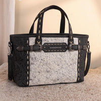 Trinity Ranch - Women's Genuine Hair On Cowhide Tooled Tote Crossbody Bag
