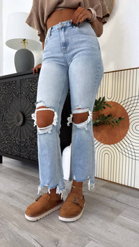 RISEN Stevie Straight Leg Jean in light wash - women's jeans - detail view
