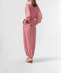 ADRIANA DEGREAS Solid Front Tie Cropped Top in vintage rose - women's shirt - detail view
