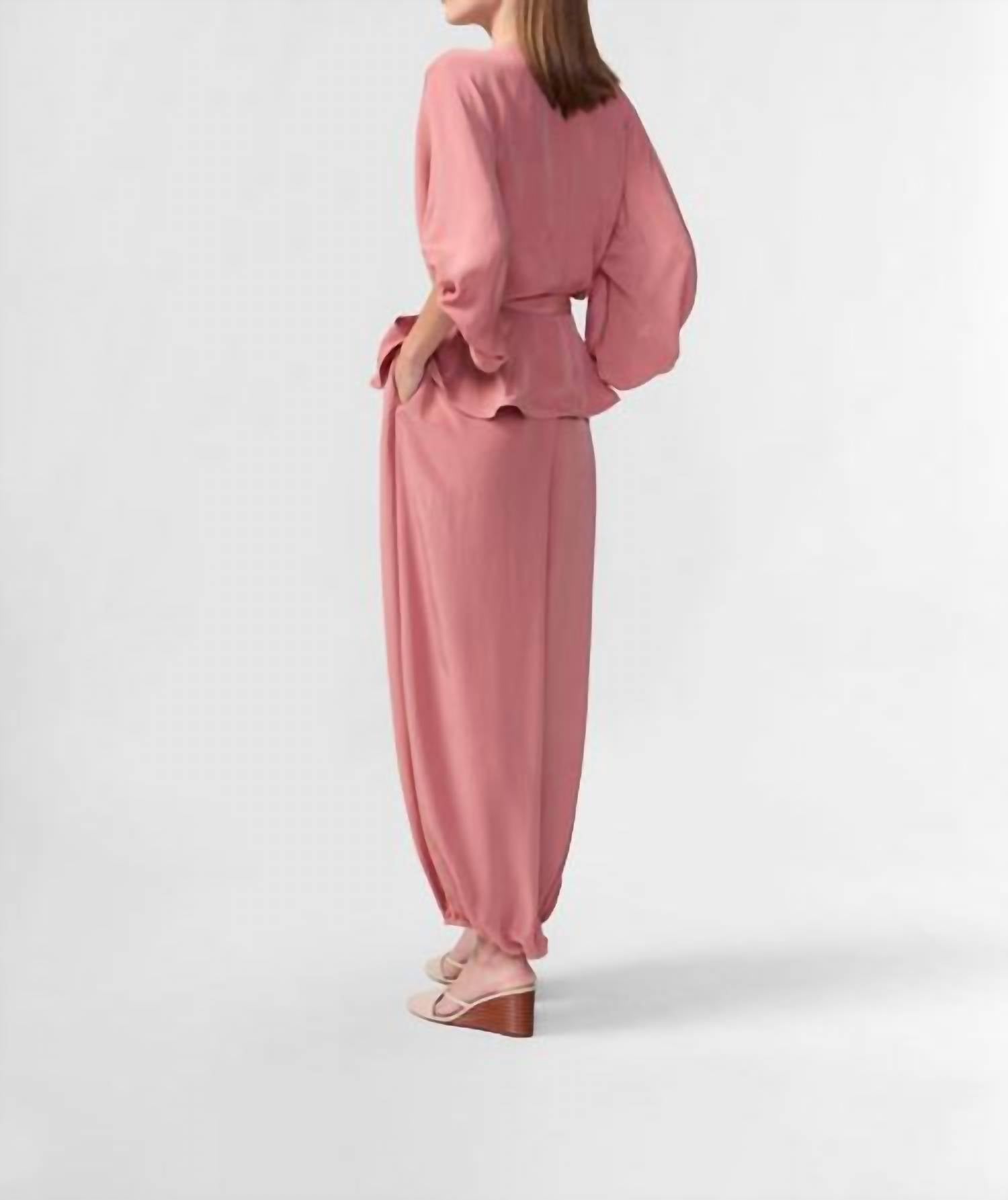ADRIANA DEGREAS Solid Front Tie Cropped Top in vintage rose - women's shirt - detail view