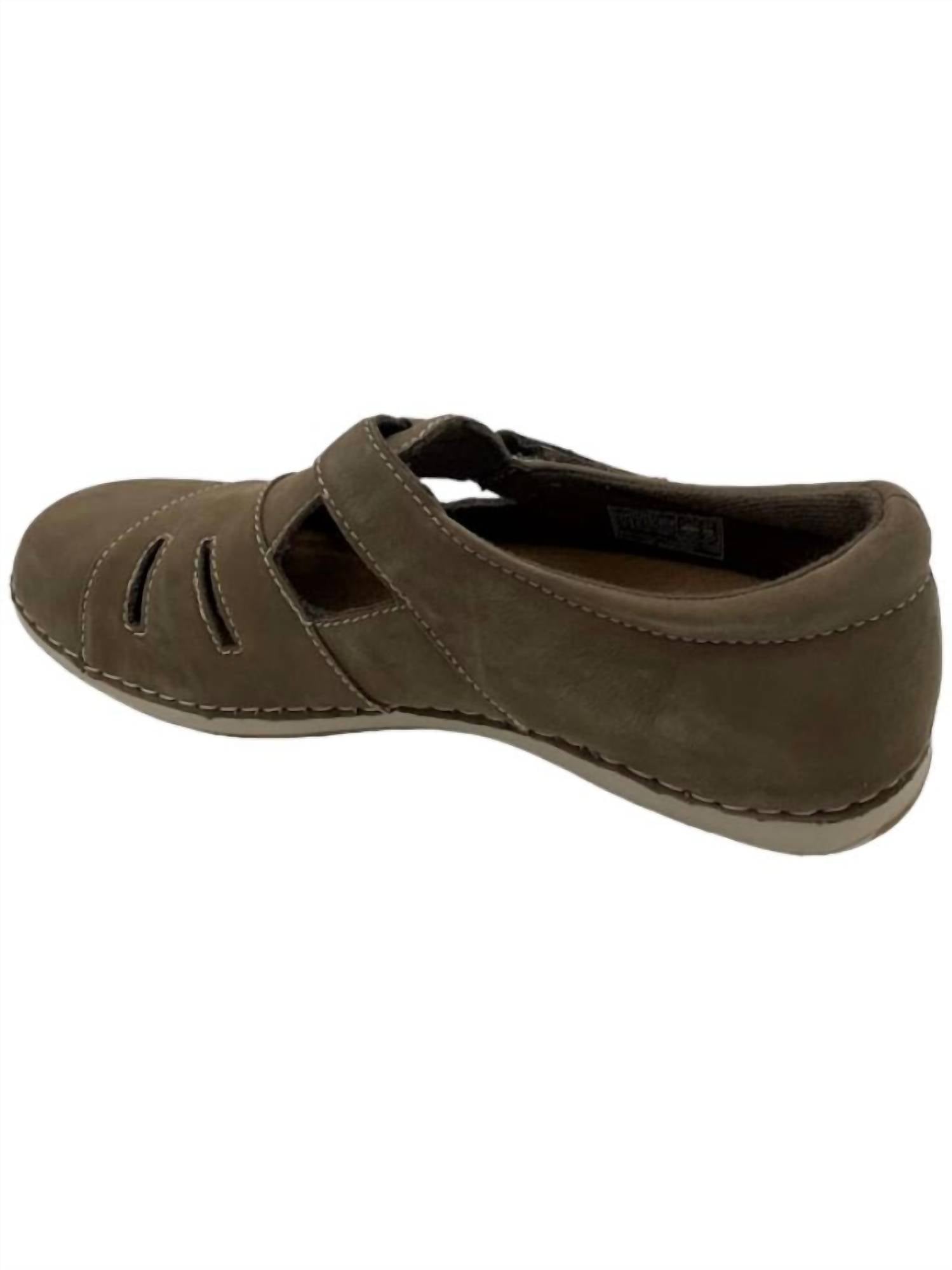 EARTH Women's Penny Adjustable Slip-ons in mushroom nubuck - women's flats - detail view