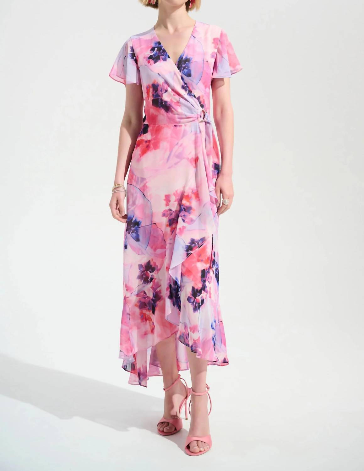 Joseph Ribkoff - Printed Chiffon High Low Wrap Dress