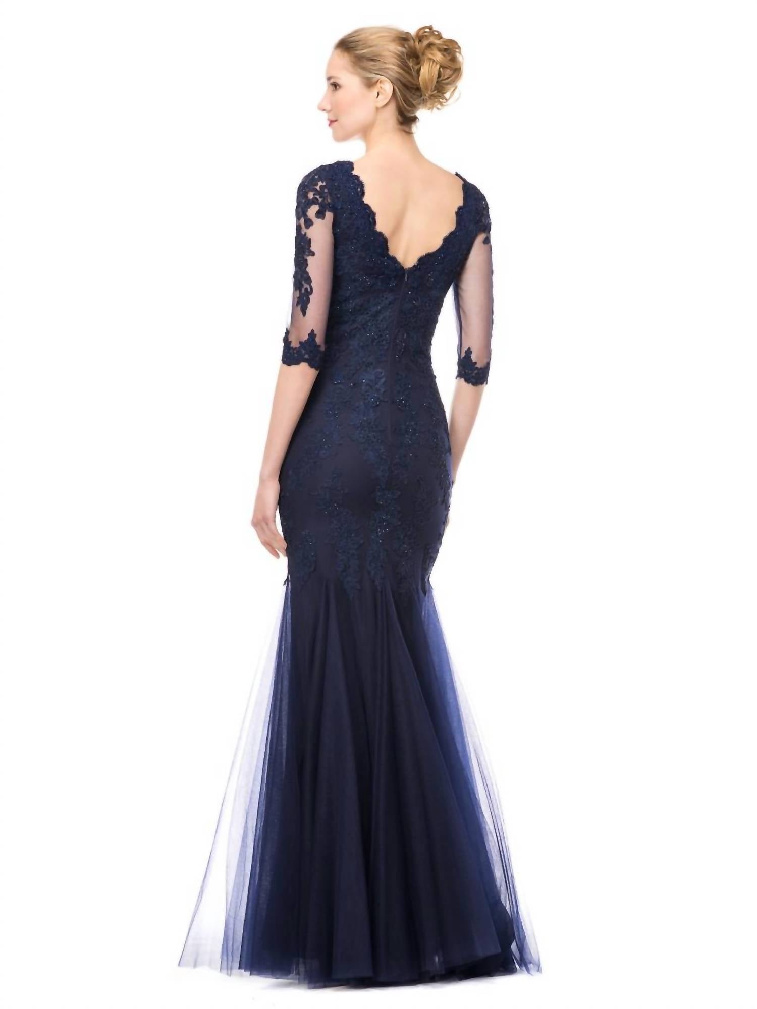 Colors Dress - Sheer 3/4 Sleeve Mermaid Gown