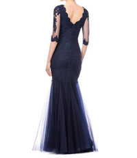 Colors Dress - Sheer 3/4 Sleeve Mermaid Gown