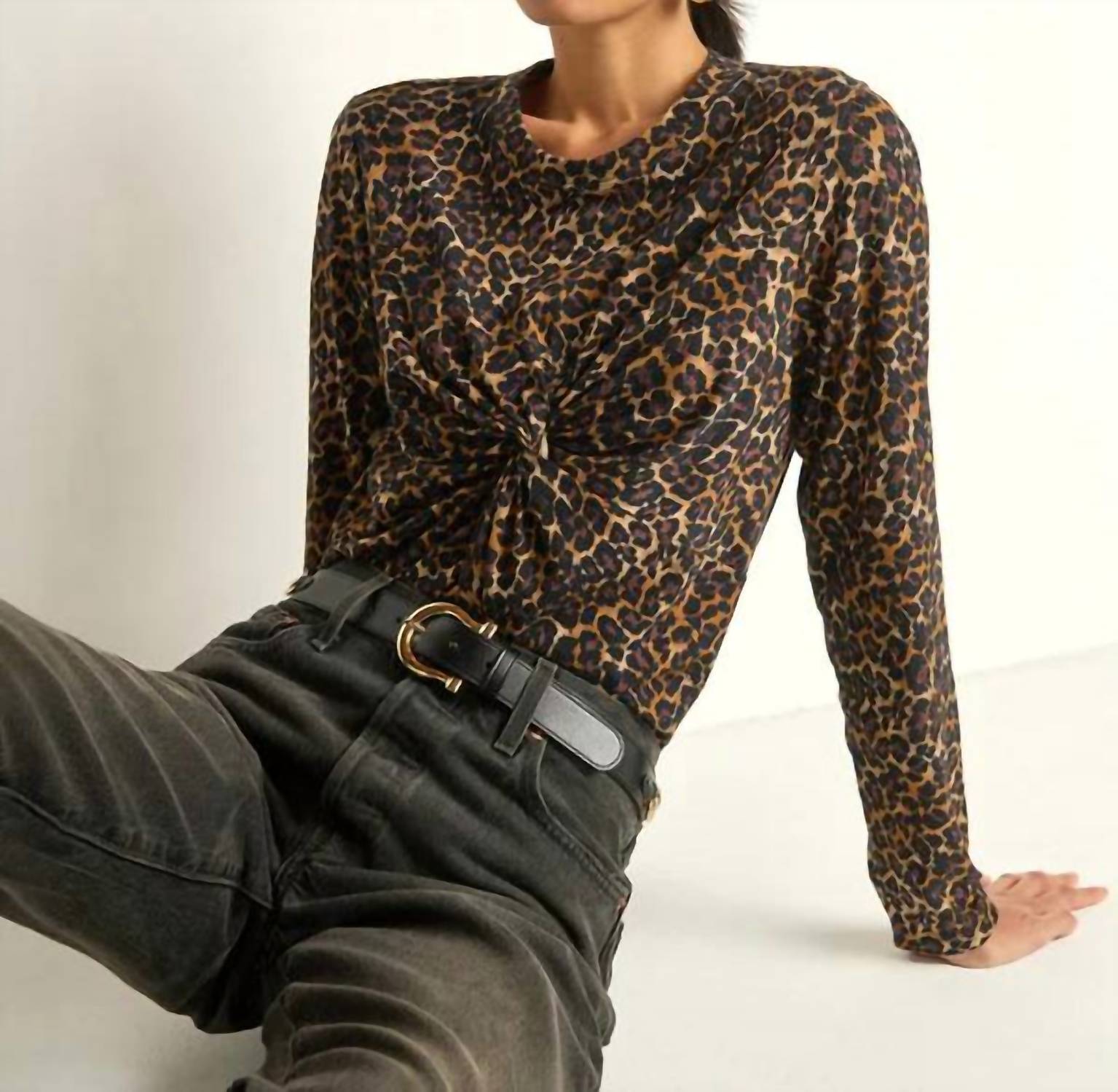 Nation LTD Marion Twist Front Tee Top in winter leopard - women's long sleeve top - alternate view