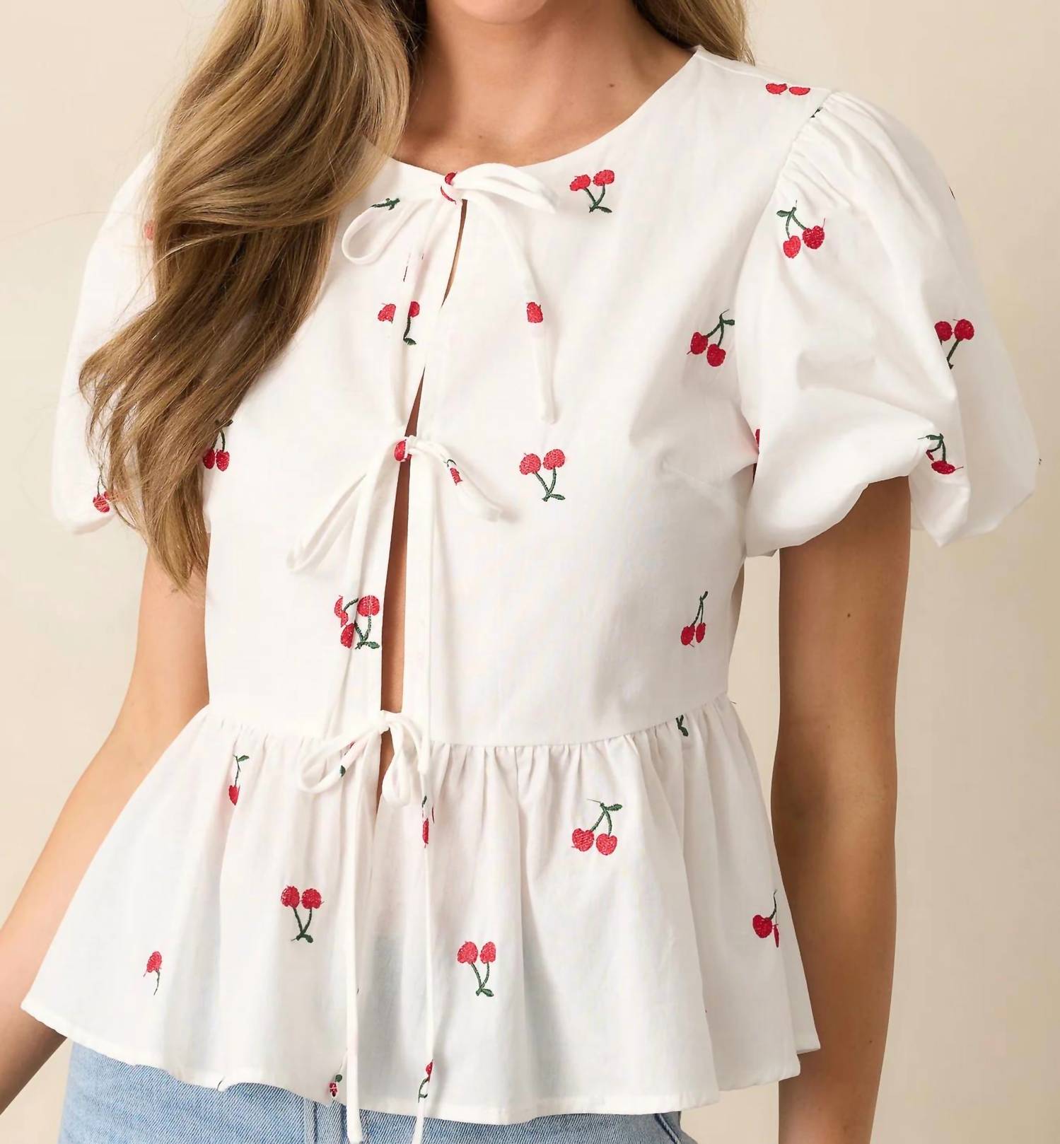 Flying Tomato - Cherry Me Embroidered Cotton Top