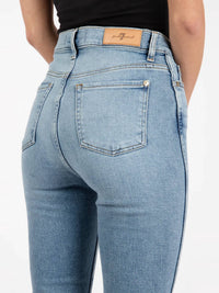 7 For All Mankind Pre-loved High Rise Skim Kick With Raw Cut Jeans in medium denim - women's jeans - alternate view