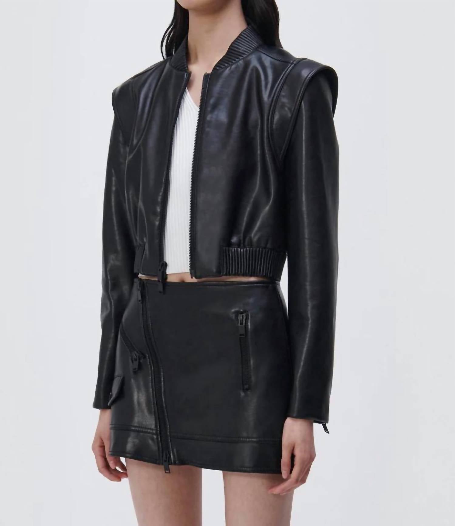 SIMKHAI Doreen Boxy Bomber Jacket in black - women's jacket - detail view