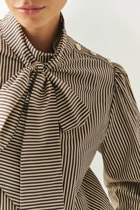 EXQUISE High Neck Cotton Blouse in brown - women's blouse - alternate view