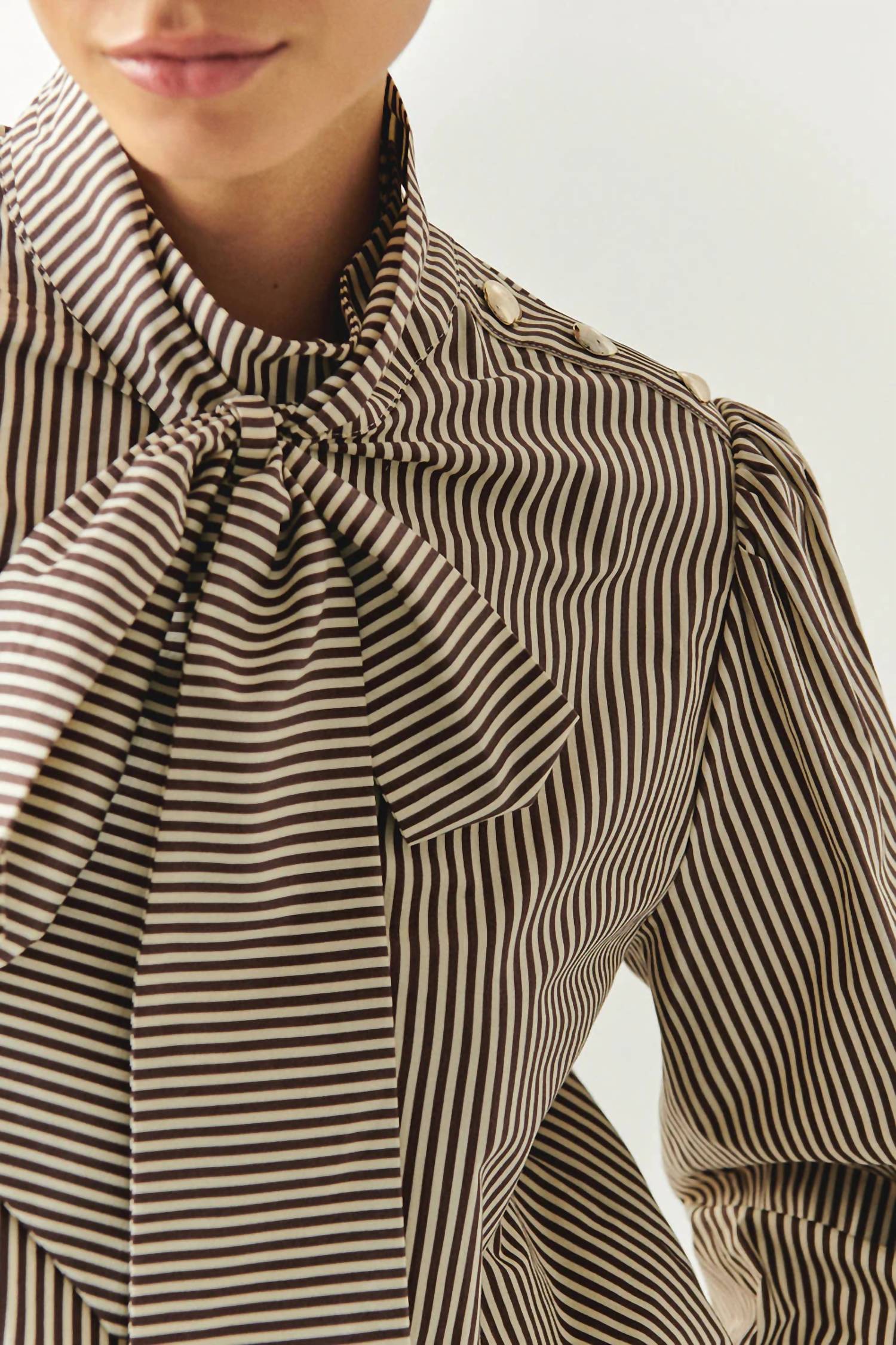 EXQUISE High Neck Cotton Blouse in brown - women's blouse - alternate view