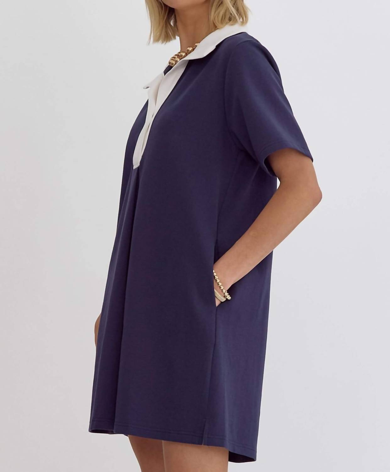 entro Modern Flair Collar Dress in navy and white - women's dress - view 4