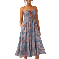Free People Women's Going Steady Midi Dress in taupe combo - women's dress