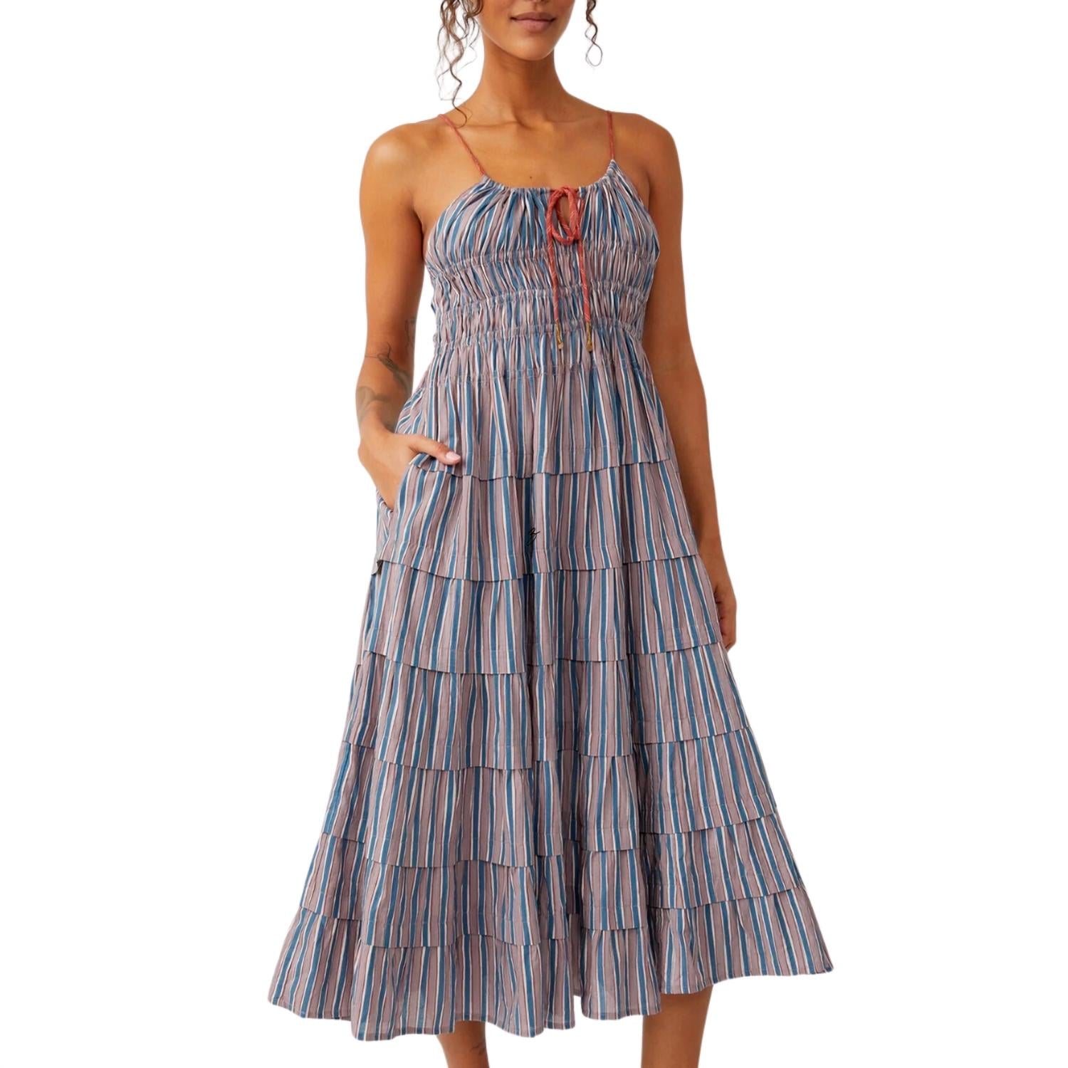 Free People Women's Going Steady Midi Dress in taupe combo - women's dress