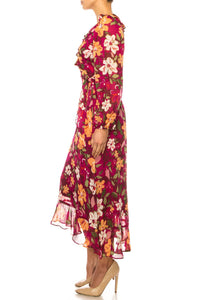 London Times - Floral Surplice Neck Wrap Style Maxi Dress