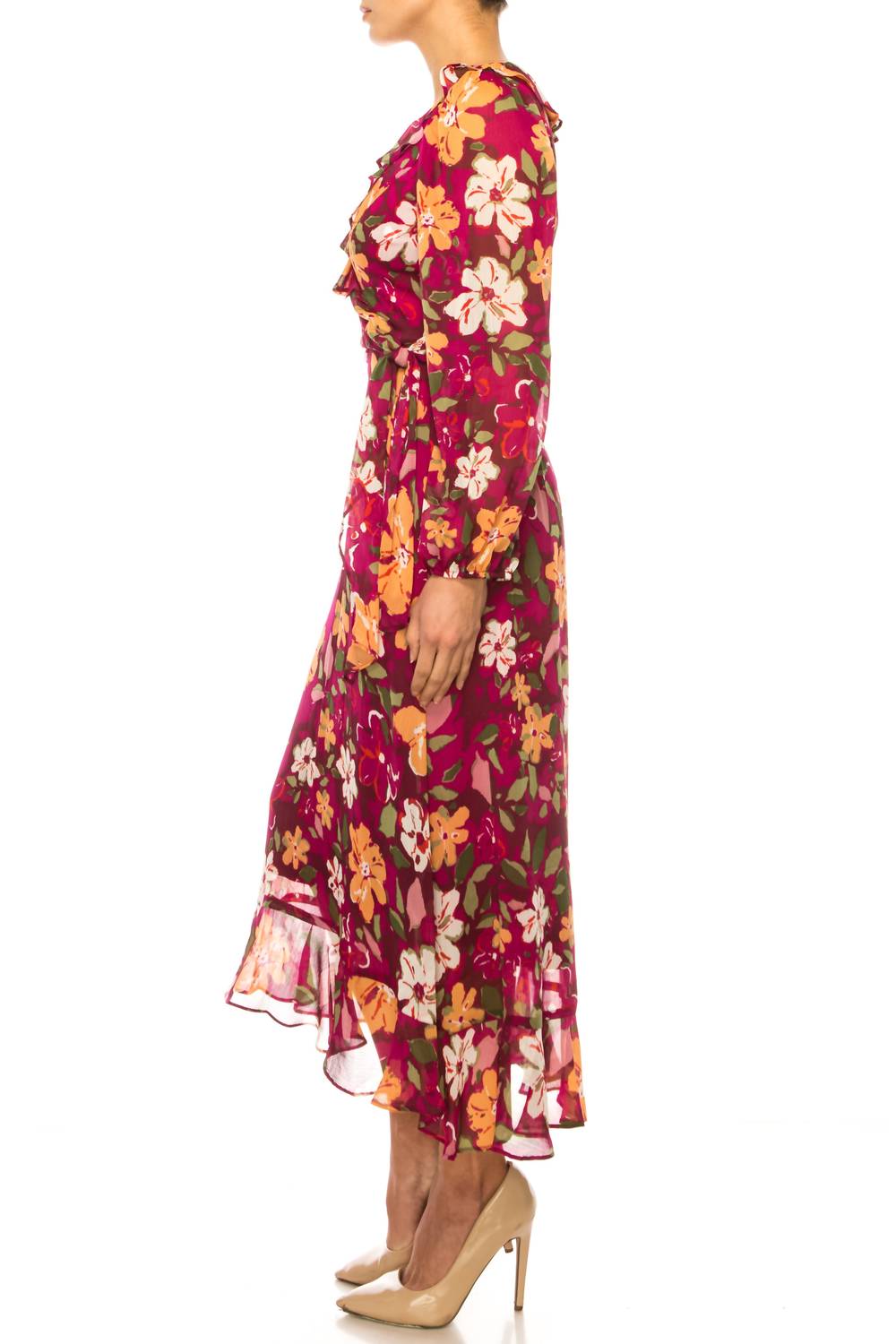 London Times - Floral Surplice Neck Wrap Style Maxi Dress
