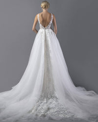 Jovani - Lace V-neck Wedding Ballgown