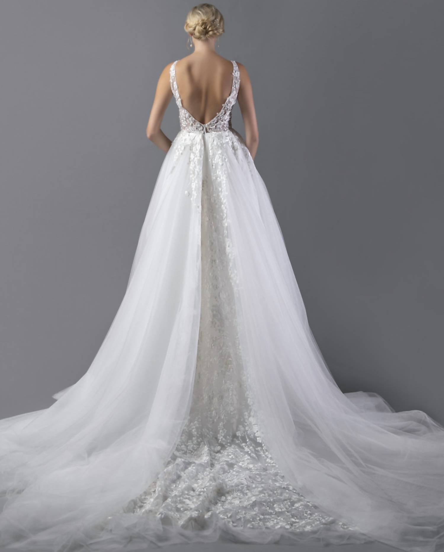 Jovani - Lace V-neck Wedding Ballgown