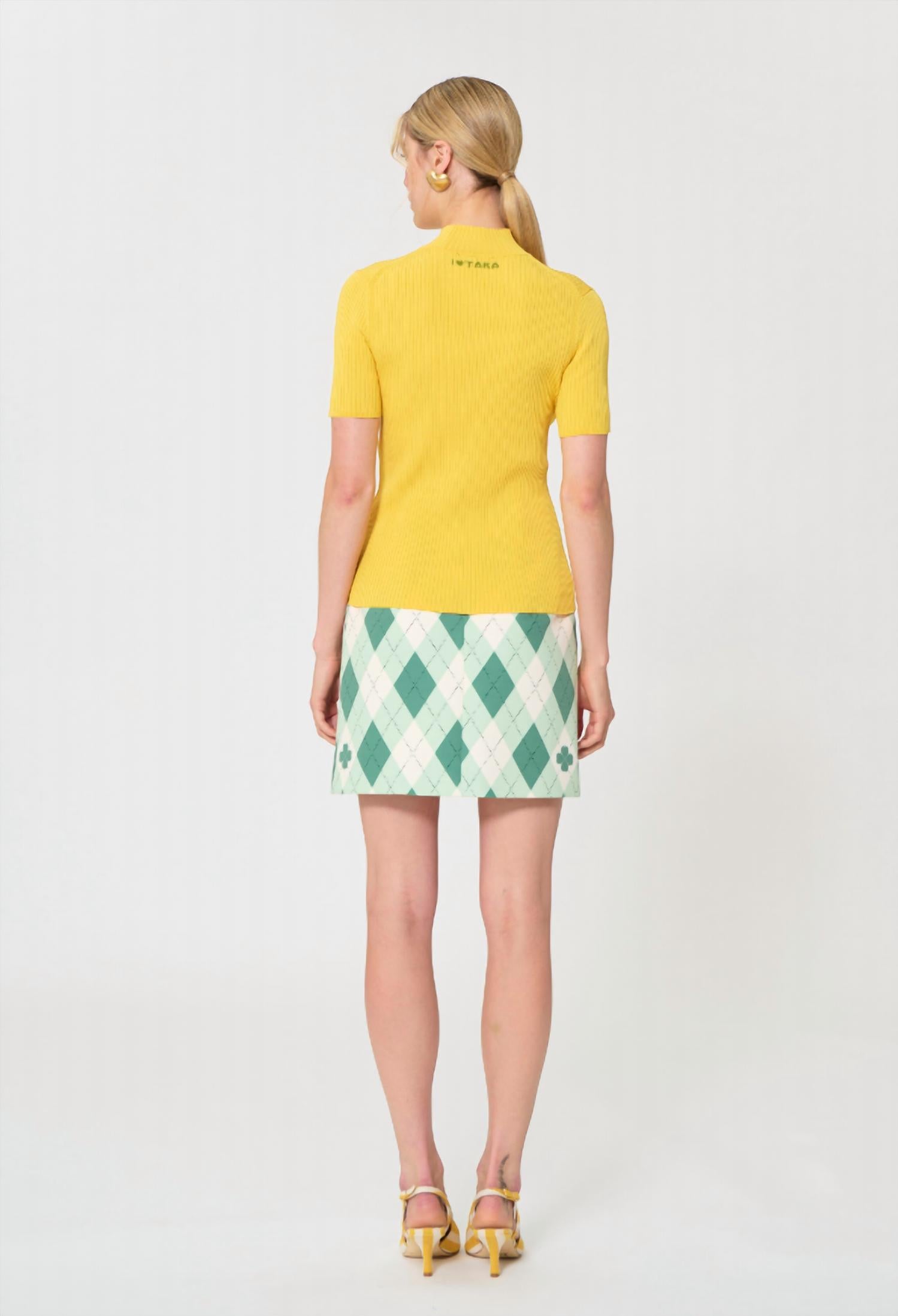 TARA JARMON Perla Fitted Knit Top in mimosa - women's t-shirt - detail view
