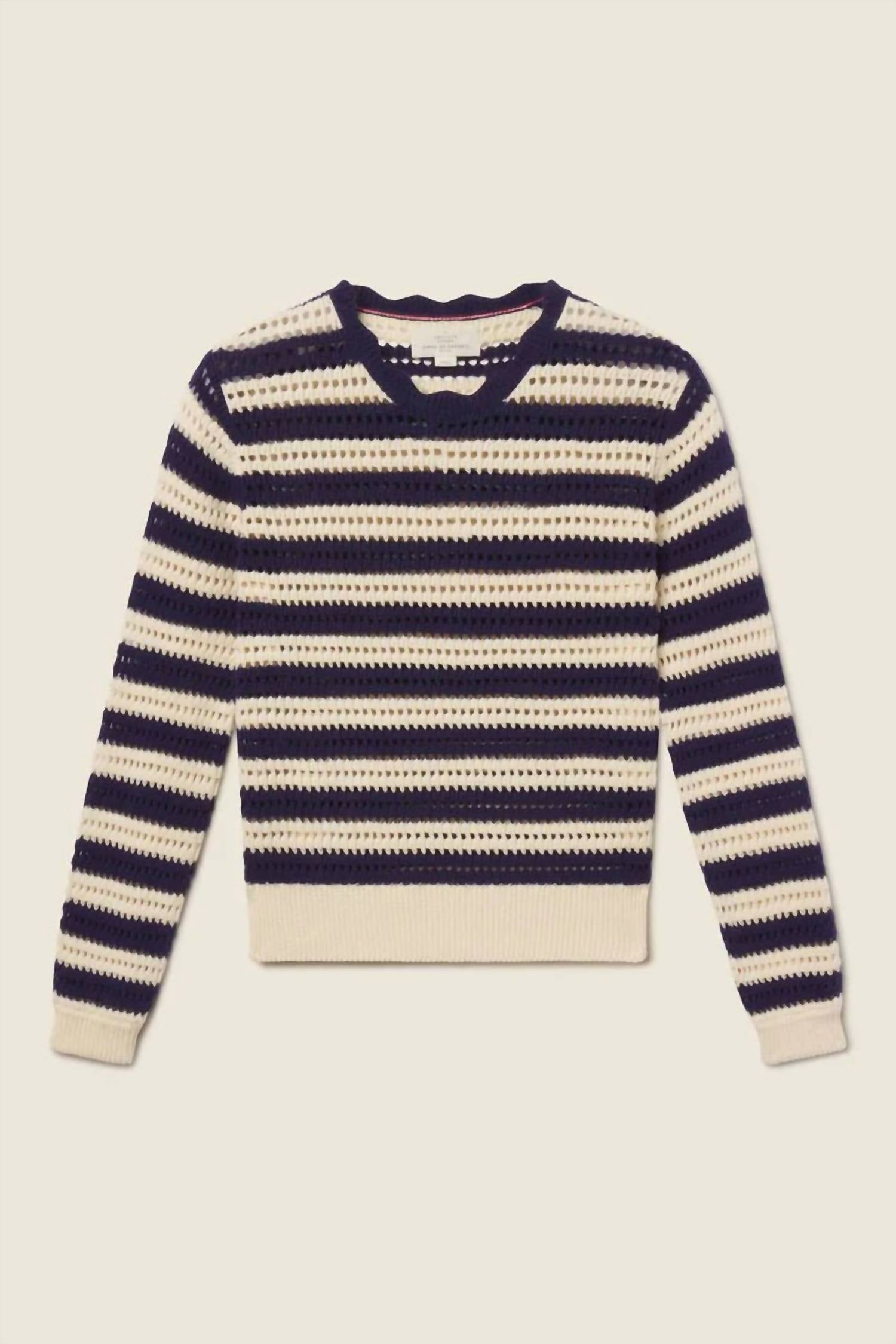 TROVATA Lightweight Ryann Sweater in crisp navy cream stripes - women's sweater - alternate view