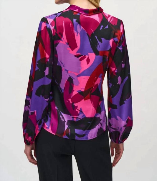 Joseph Ribkoff - Abstract Print Faux Wrap Top