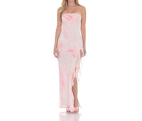 Lucy In The Sky - Tie Dye Mesh Ruffle Slit Maxi Dress