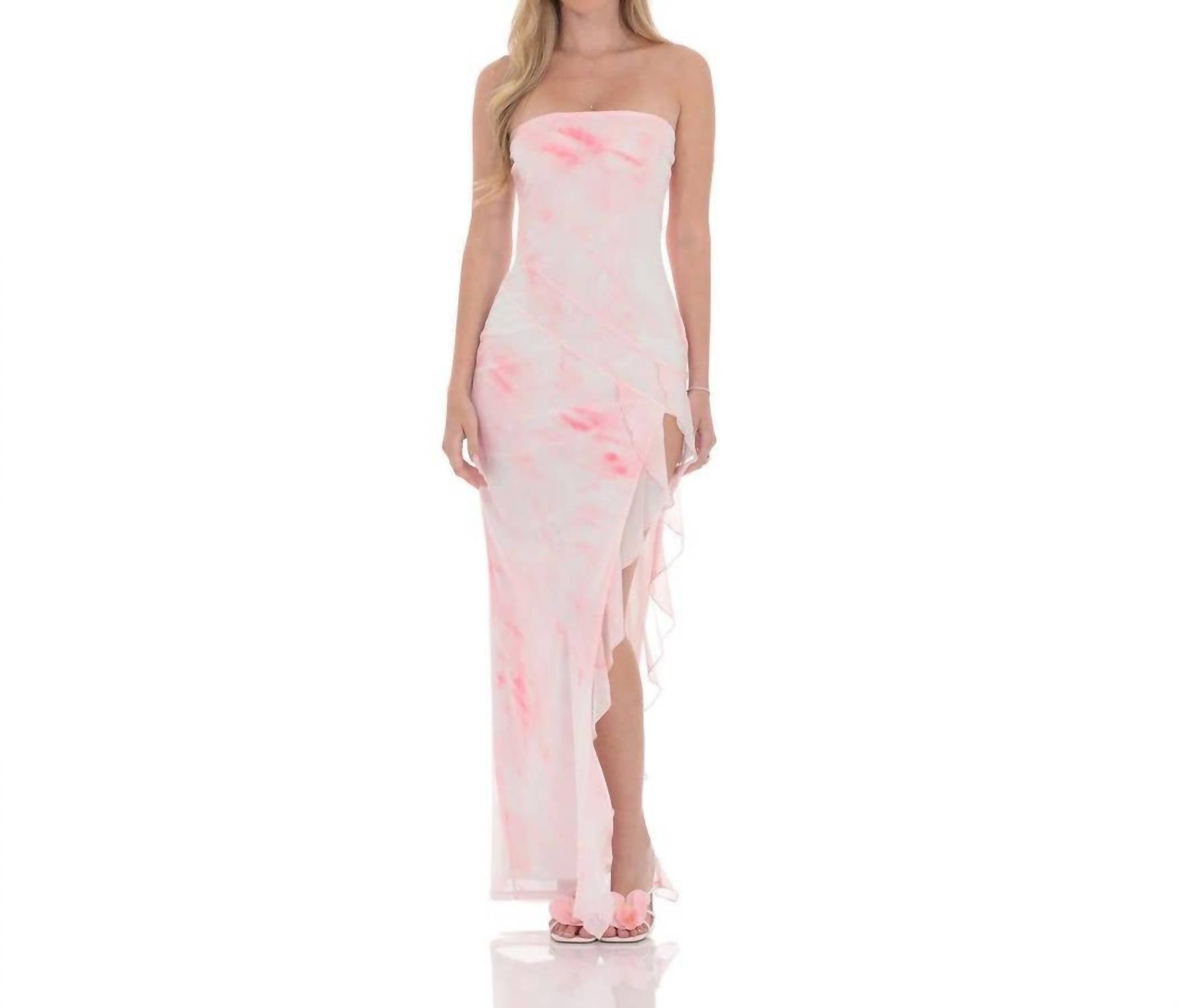 Lucy In The Sky - Tie Dye Mesh Ruffle Slit Maxi Dress