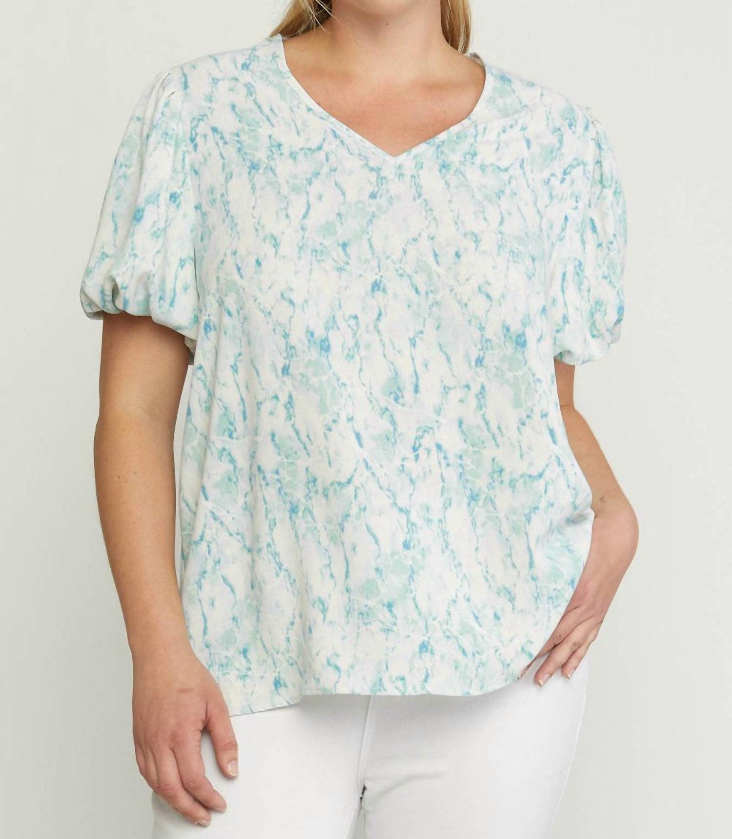 entro Watercolor Puff Sleeve Blouse in green - women's blouse