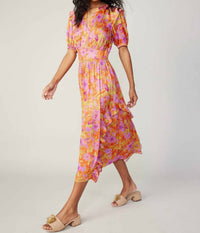 Current Air - Floral Print Ruffle Detail Midi Dress