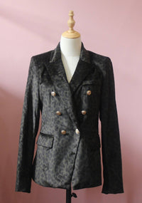 CHOKLATE PARIS Women's Double Breasted Leopard Velvet Blazer in khaki - women's jacket