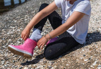 Grundens Kid's Guppy Rain Boots in pink anchor - kids' shoe - view 5