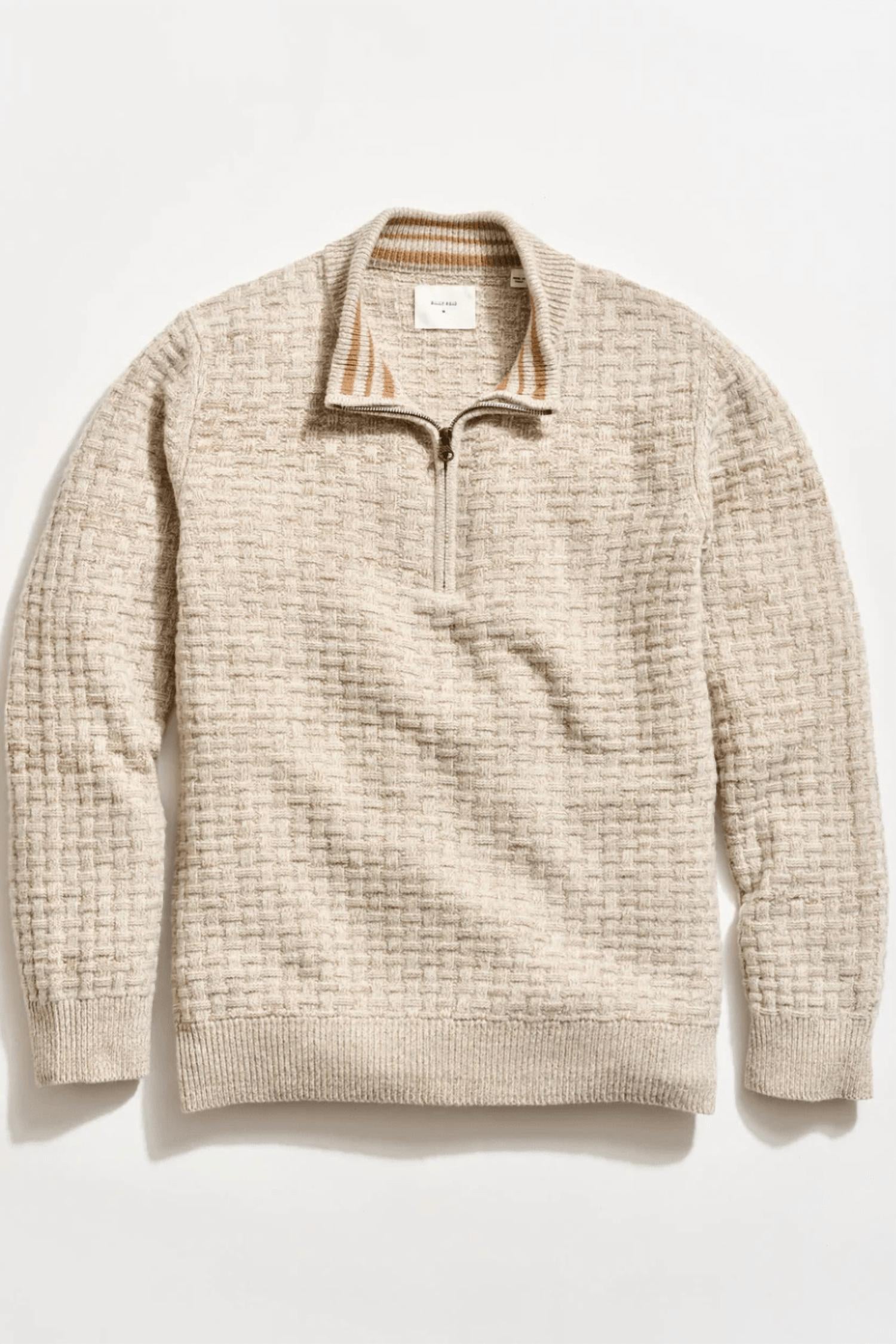 Billy Reid Basketweave Half Zip Sweater in oatmeal melange - men's sweater - view 5