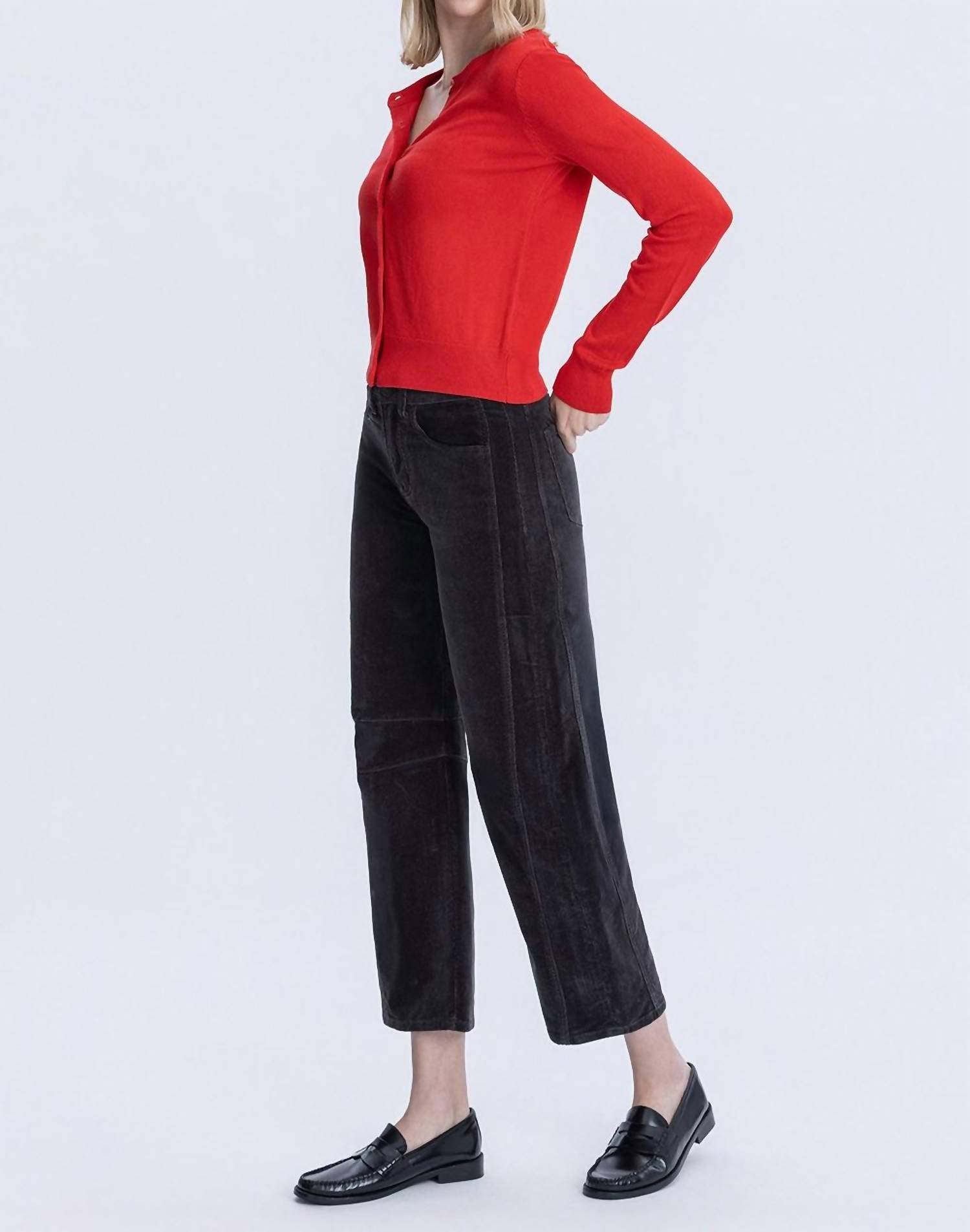 VERVET BY FLYING MONKEY High Rise Crop Corduroy Barrel Jeans in dark gray - women's jeans - view 4