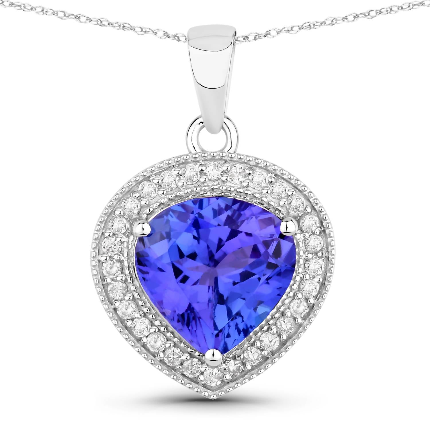 Diana M Jewels Women's Heart Natural Tanzanite Pendant Necklace (2.58 Ct) - Signature in 14k white gold - women's jewelry