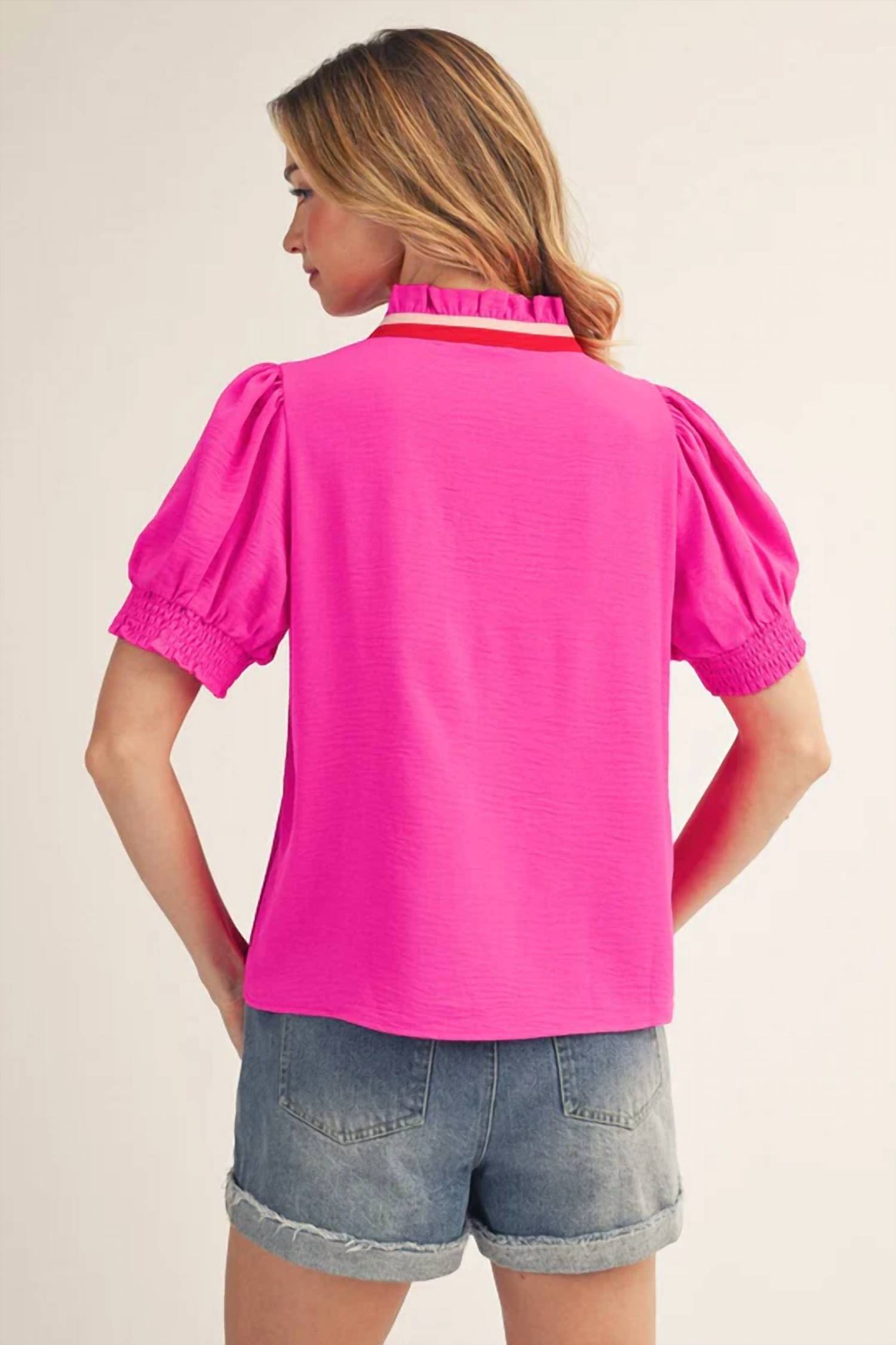 Jodifl - Bold Contrast Puff Sleeve Top