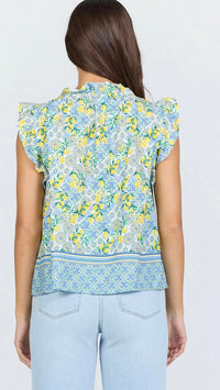 Dear John Denim - Lemon Capri Flutter Sleeve V Neck Top