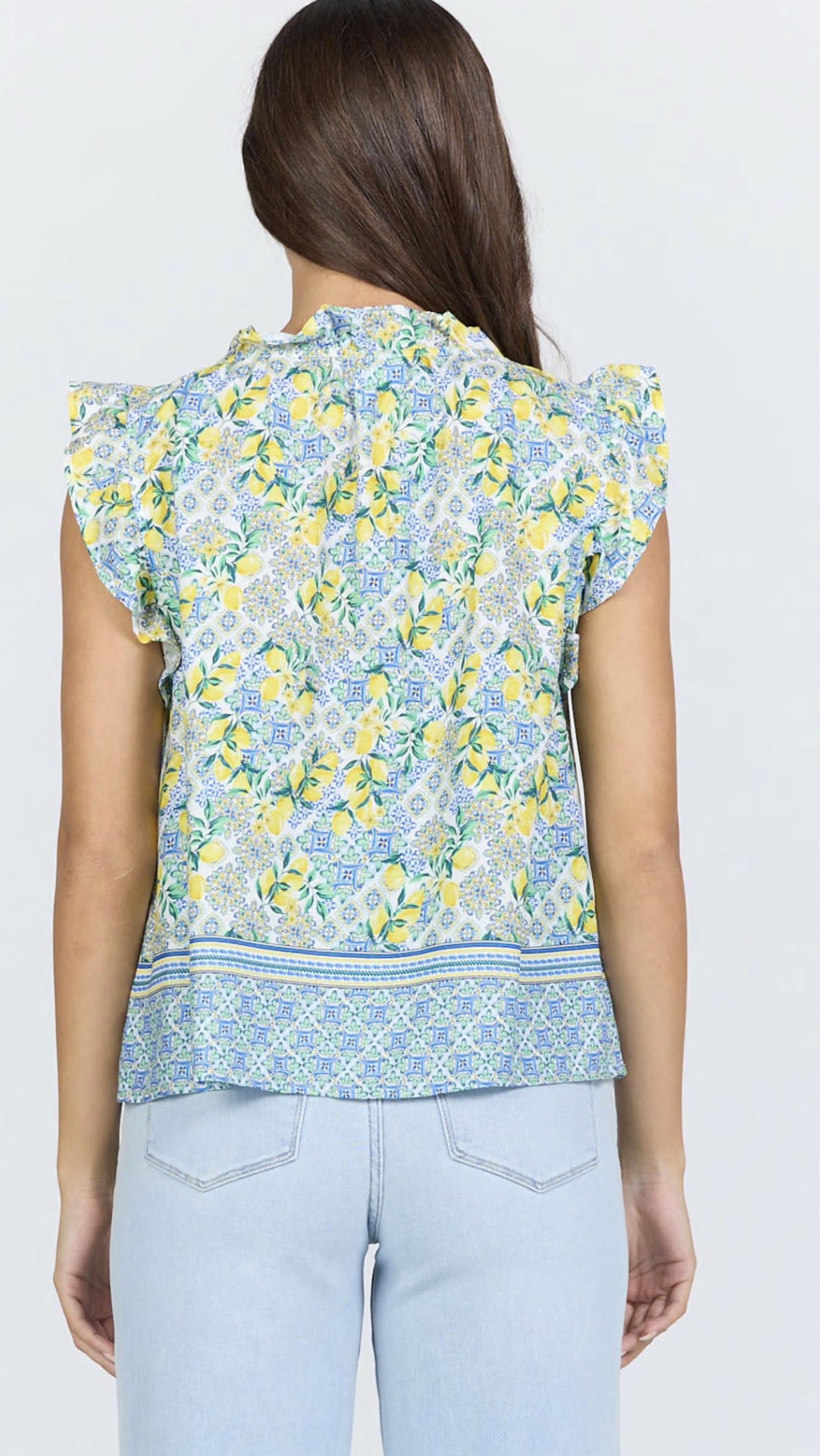 Dear John Denim - Lemon Capri Flutter Sleeve V Neck Top