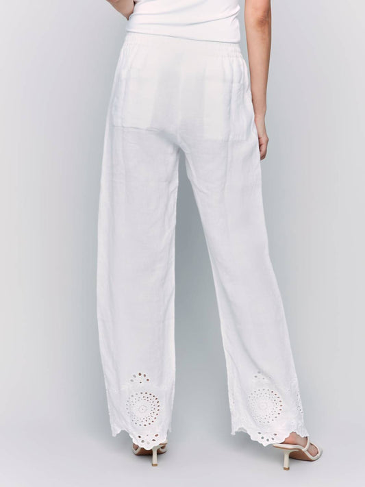 Charlie B - Pull-on Linen Pants With Eyelet Embroidery