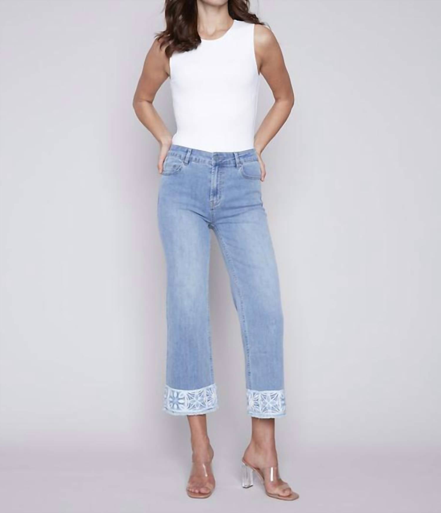 CHARLIE B Crochet Hem Jean in light blue - women's jeans - view 4