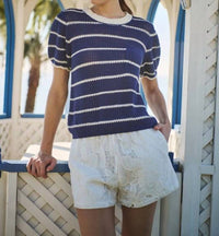Sugarlips - Dannah Stripe Crochet Sweater Top