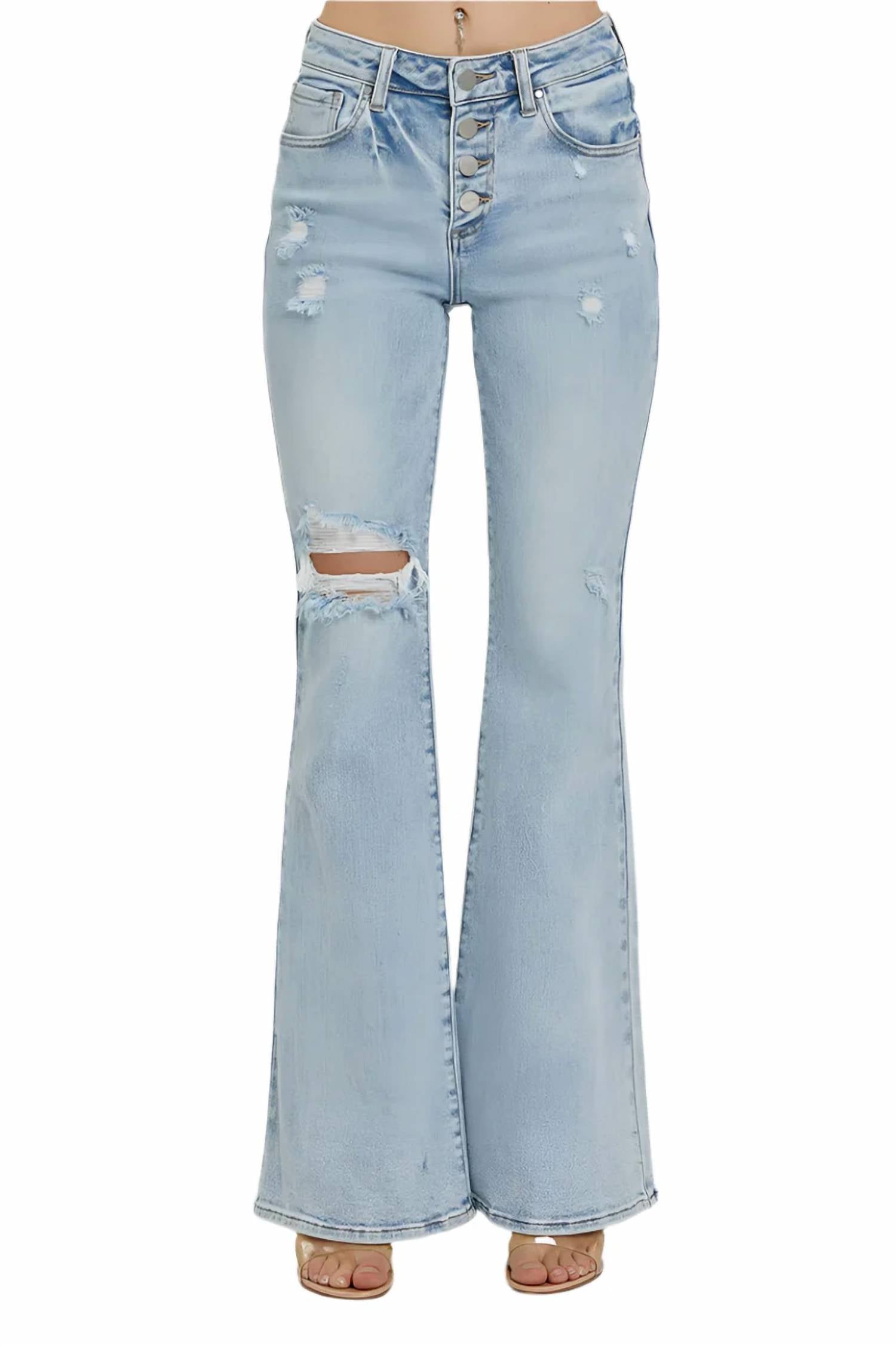 Risen - Mid Rise Button Down Flare Jeans