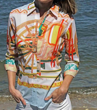 Dizzy-Lizzie - 3/4 Sleeve Hermes Print Top
