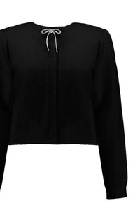 Joseph Ribkoff - Women's Feather Yarn Cardigan With Rhinestone Bow