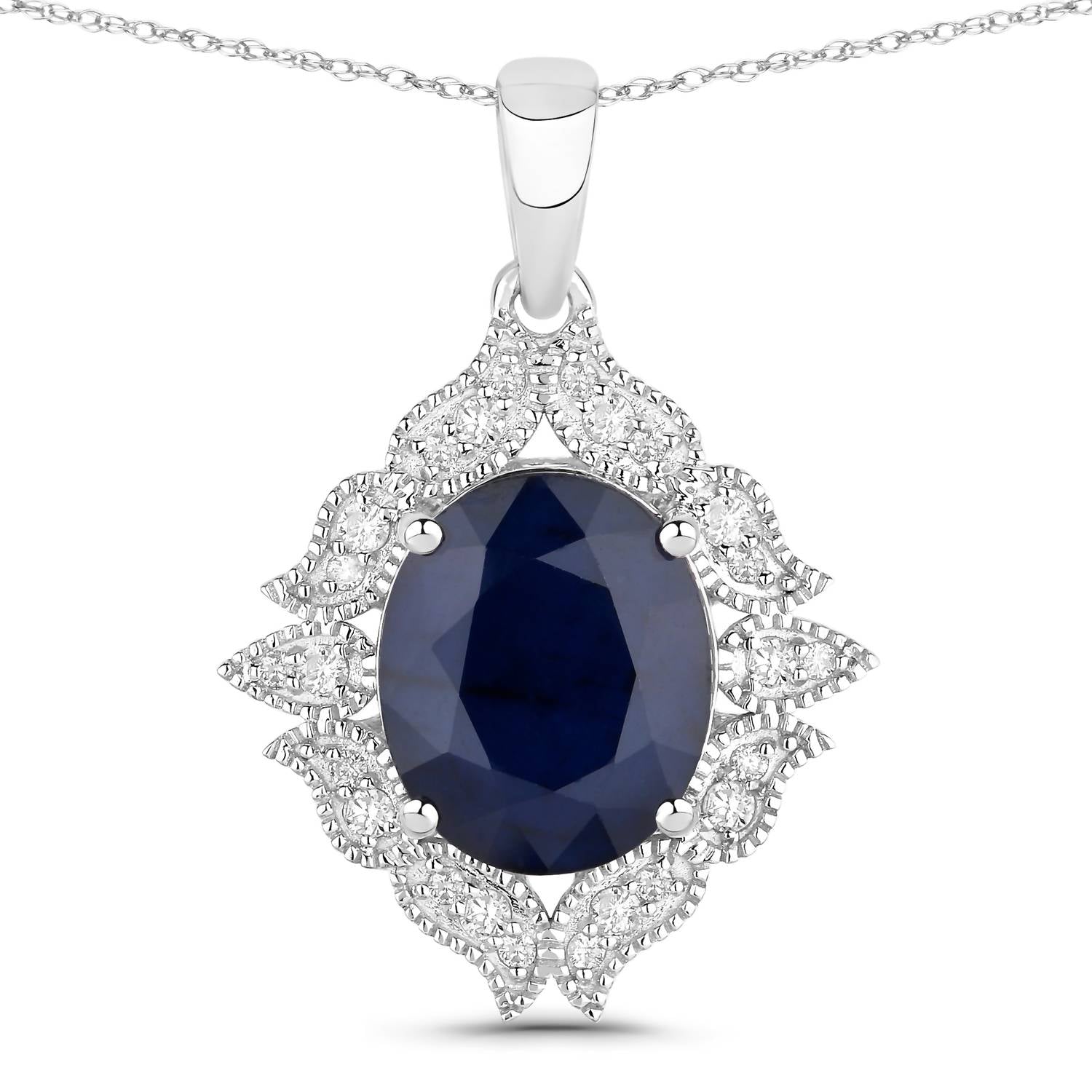 Diana M Jewels - Women's Oval Natural Blue Sapphire Pendant Necklace (6.44 Ct) - Elegant