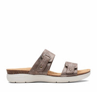 Clarks Women's April Dusk Slide Sandal in bronze metallic textile - women's sandal - detail view