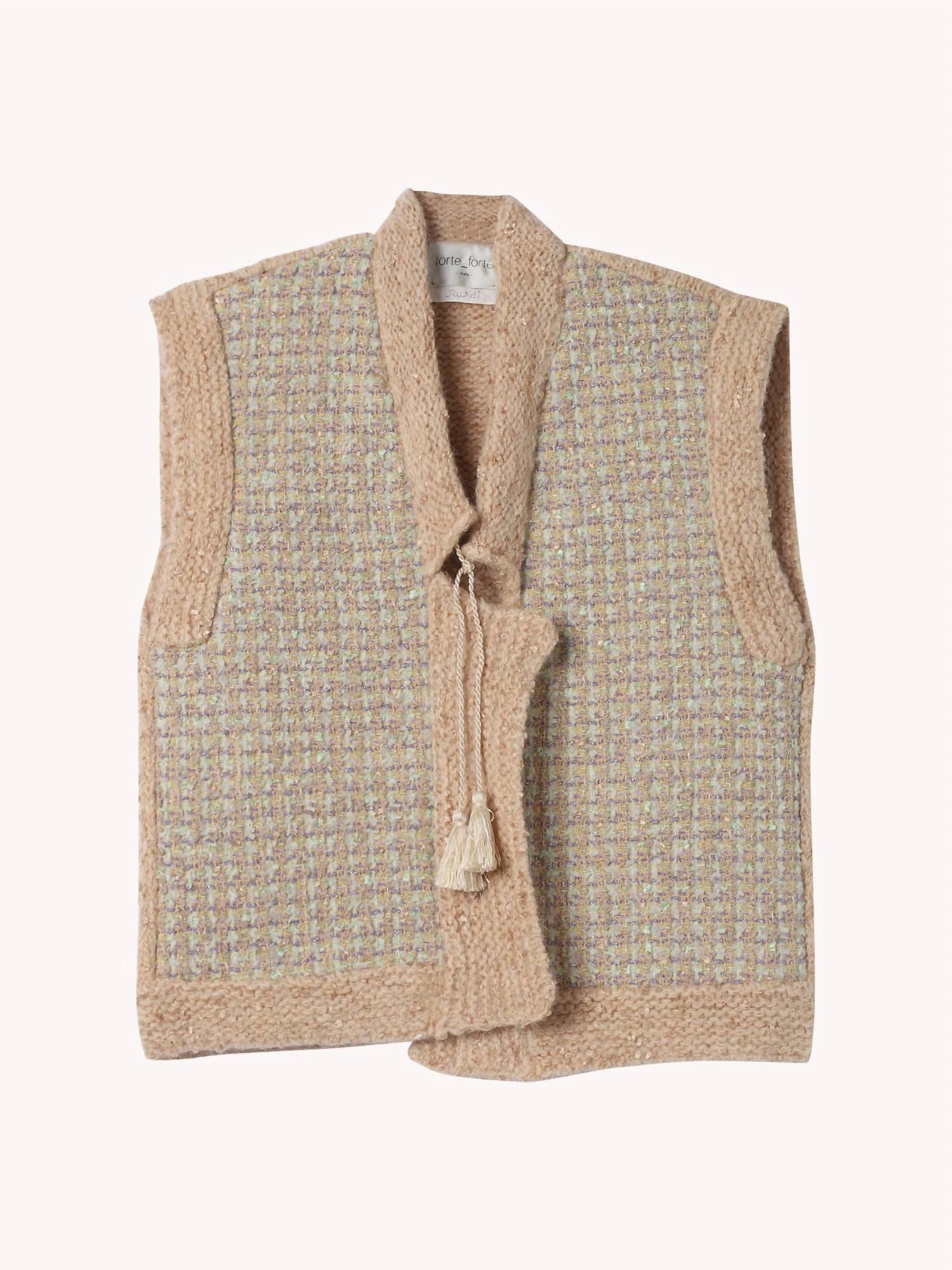 forte forte Fancy Tweed Knit Mix Vest in latte - women's sweater - detail view