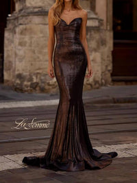La Femme - Mermaid Brushed Metallic Gown