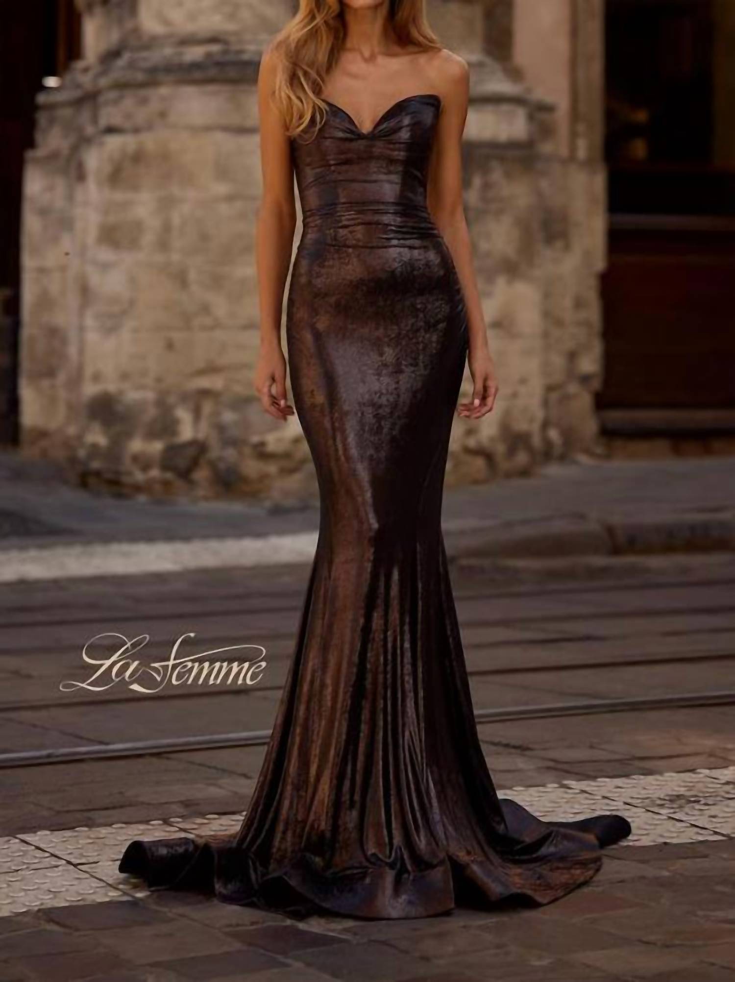 La Femme - Mermaid Brushed Metallic Gown