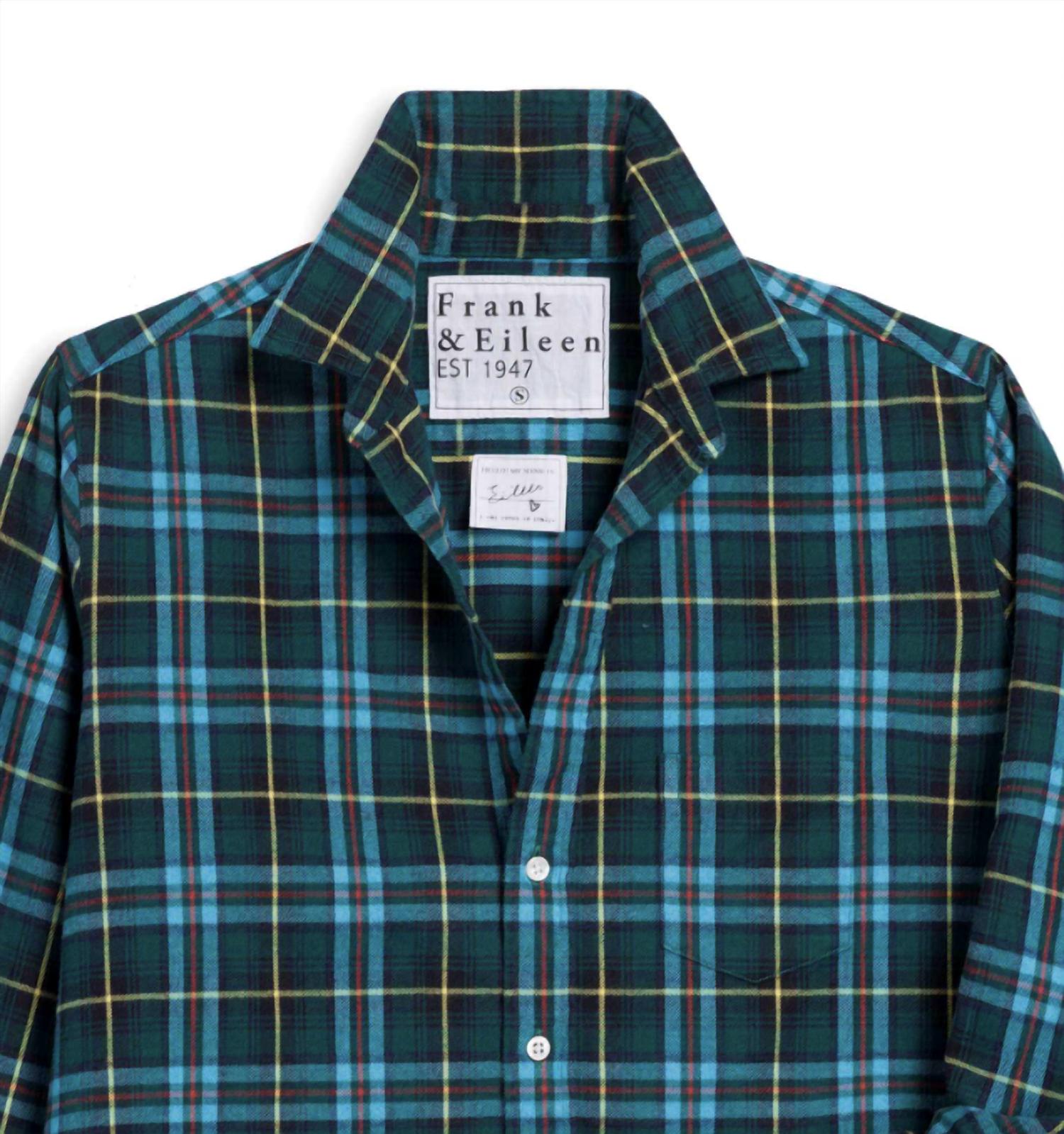 Frank & Eileen Women's Eileen Relaxed Button-up Shirt in green multi plaid - women's long sleeve top - detail view